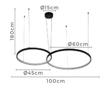 NORDECOR PENDENTE LED DAIRE 2 ANEIS PTO 49W 3000K